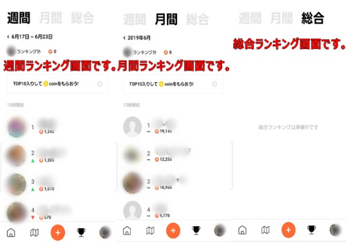 週間／月間／総合ランキング画面画像
