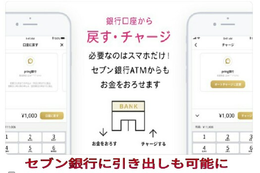 セブン銀行ATMに引き出しも可能