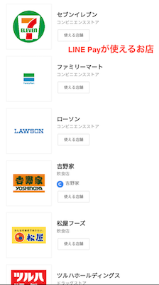 LINE payカードが使える店舗