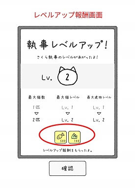 執事レベルアップ報酬画面
