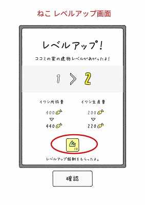 ねこのレベルアップ画面