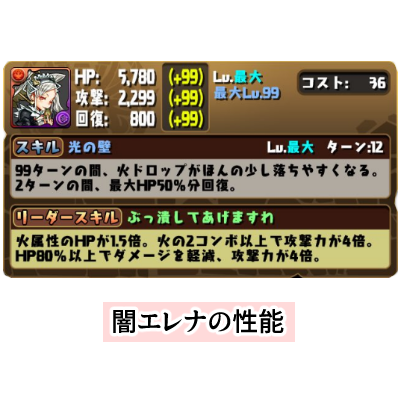 パズドラの「エレナ」の分岐進化・闇エレナの性能紹介画像