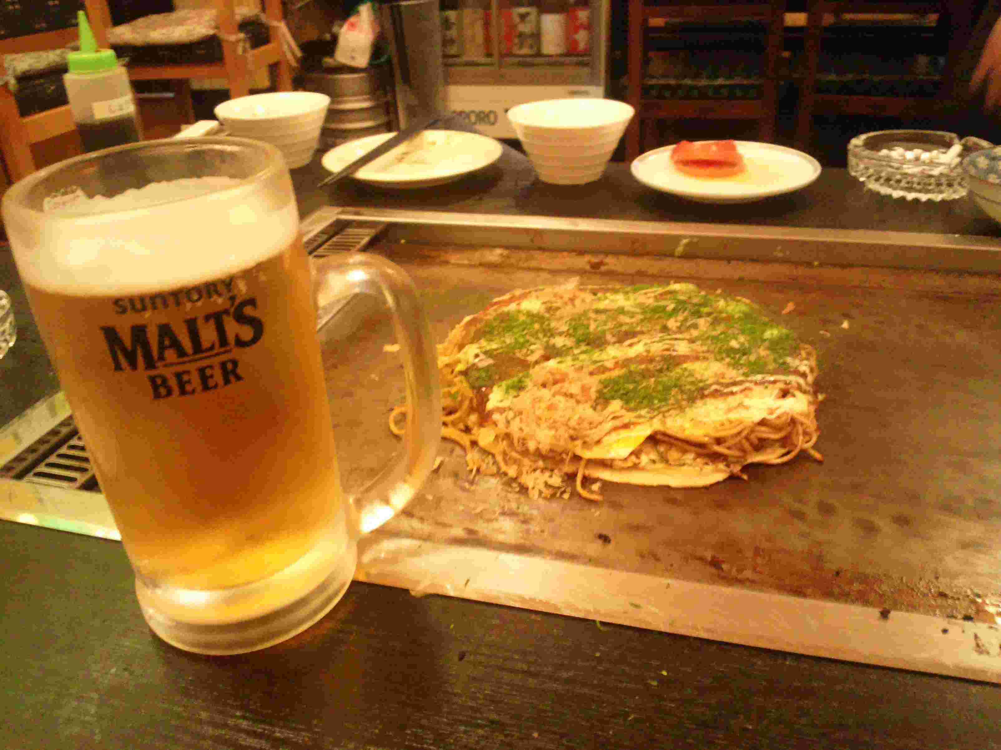 お好み焼きとビール