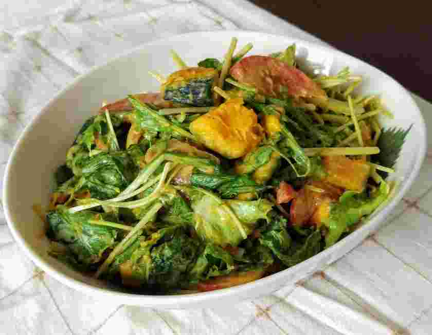 パスタの副菜におすすめのカボチャの和風彩りサラダ