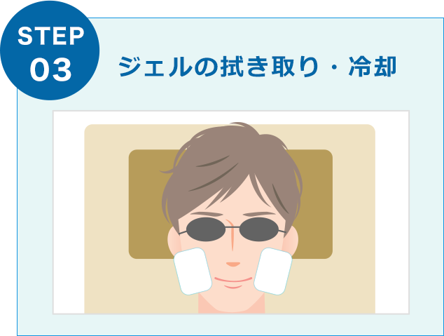 ジェルの拭き取り・冷却
