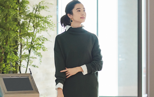 【時短ニット】オフィス受け抜群！Iラインのニットワンピース