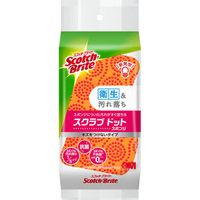 スコッチ・ブライト スクラブドットスポンジ キズをつけないタイプ オレンジ 1個