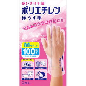 使いきり手袋 ポリエチレン極うす手 M 半透明 100枚