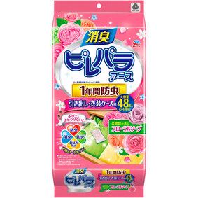 消臭ピレパラアース 1年間防虫 引き出し・衣装ケース用 柔軟剤の香りフローラルソープ 48個