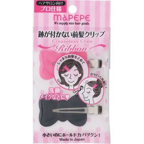 マペペ 跡が付かない前髪クリップ リボン Pink&Black 2個