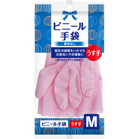 ビニール手袋 裏毛なし うす手 M PINK 1双