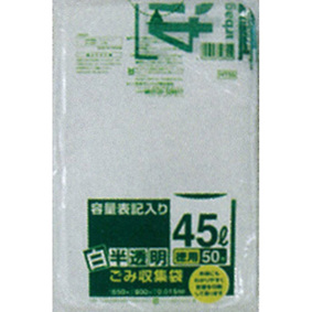 容量表記入り ごみ袋 徳用 45L 0.015mm 白半透明 50枚