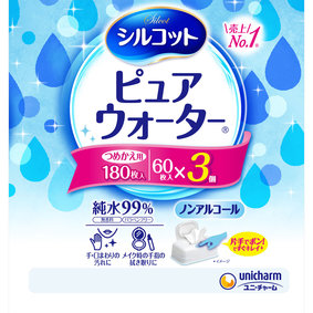 シルコットピュアウォーターウェットティッシュ詰替 180枚(60枚×3個)