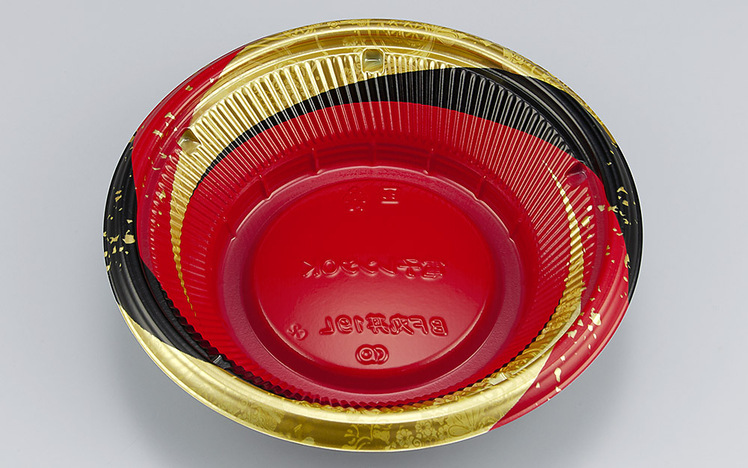 赤い丸型丼 金色の模様付き 20個 BF丸丼 | 製品シリーズ詳細 | シーピー化成株式会社