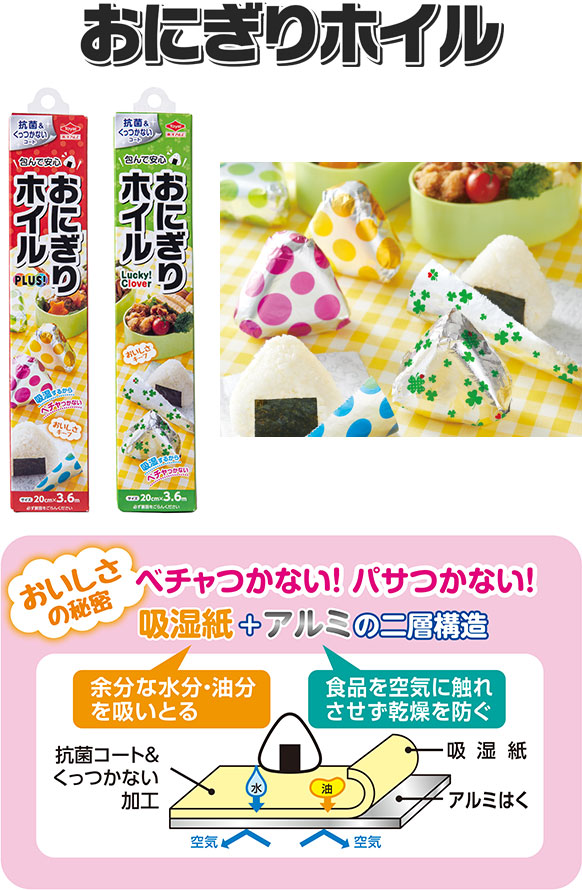 おにぎりホイル 吸湿紙+アルミの２層構造