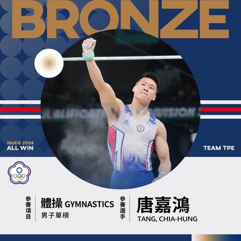恭喜唐嘉鴻獲得2024巴黎奧運體操-男子單槓銅牌