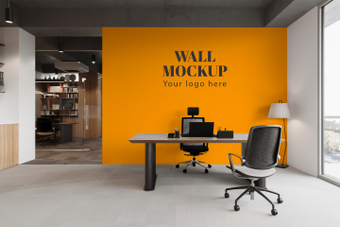 Wall mockup, orange, office, business, ZIP