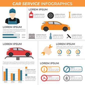 Infographic dịch vụ xe hơi, dịch vụ cho xe ô tô, cửa hàng ô tô, bảo dưỡng xe, ZIP