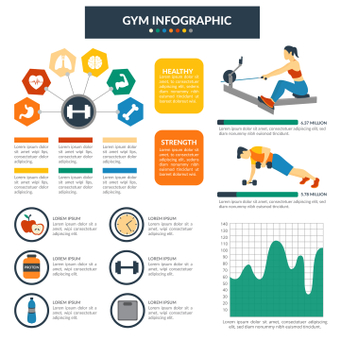 Infographics phòng tập thể dục, các môn thể thao, đồ thị, bản mẫu, ZIP