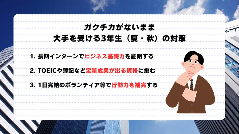 ガクチカがないまま大手を受ける3年生（夏・秋）の対策
