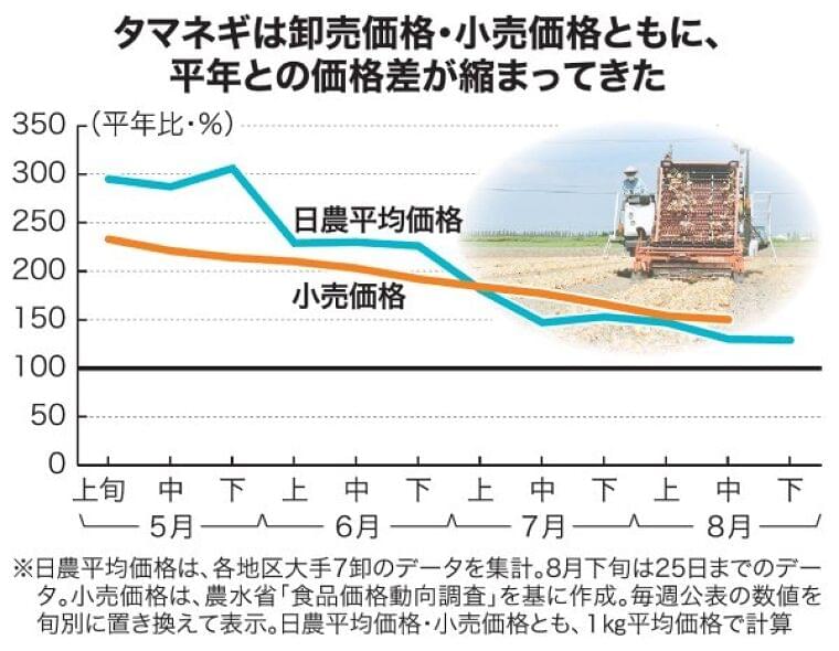 タマネギ高値収束へ　道産増量、店頭も下げ　卸値との価格差縮小 / 日本農業新聞