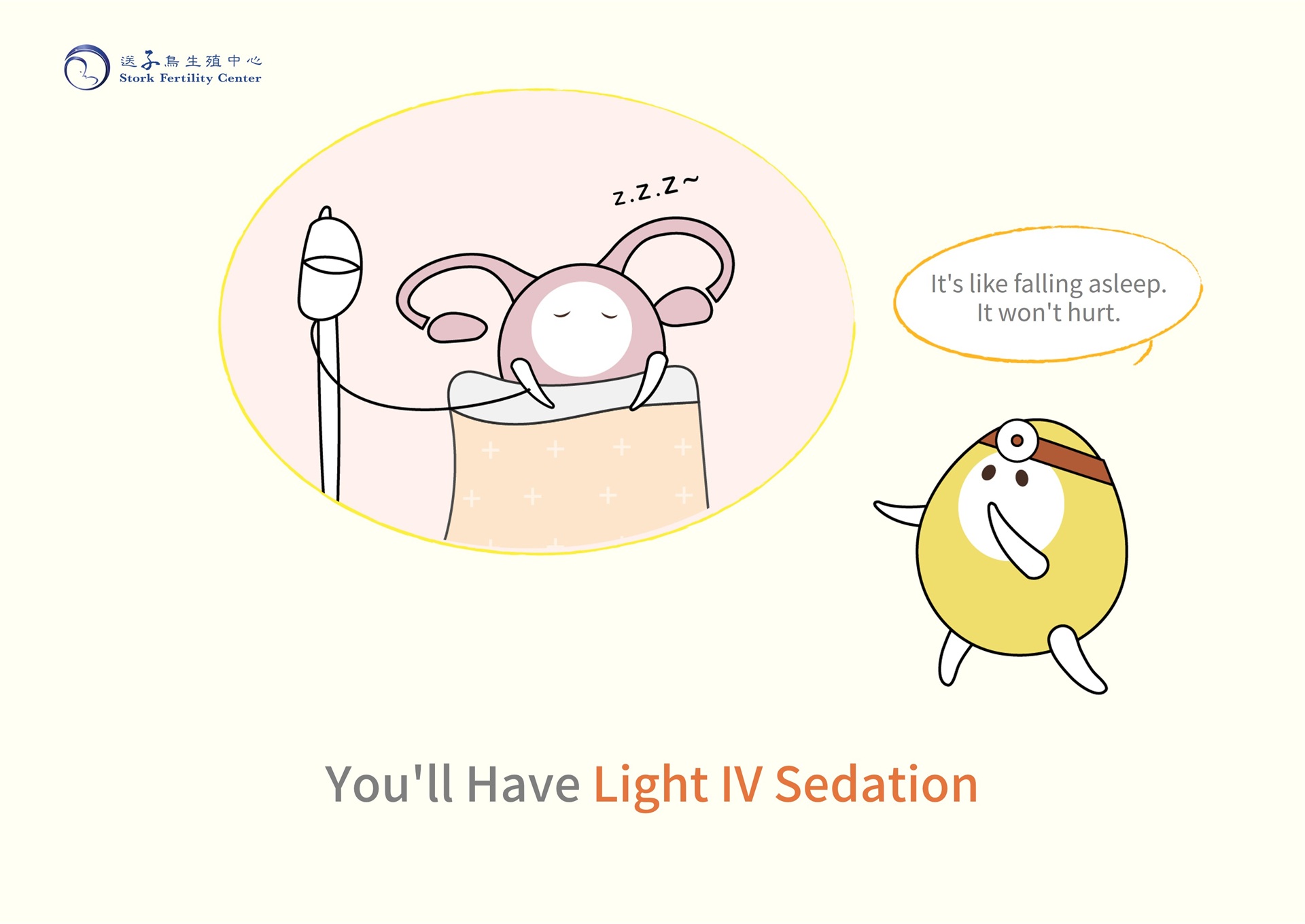 You'll have light IV sedation for egg retrieval. It's like falling asleep, and it won't hurt