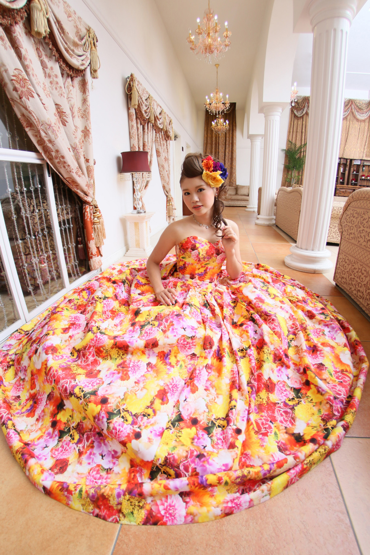 Colorful and flowery wedding dress — Photo by PIC WEDDING PHOTO（関口純一）