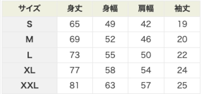 4655088-t%e3%82%b7%e3%83%a3%e3%83%84%e3%82%b5%e3%82%a4%e3%82%b9%e3%82%99%e8%a1%a8