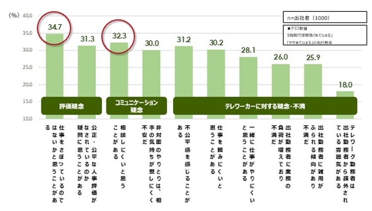 出社者側が感じるテレワーカーに対しての不満