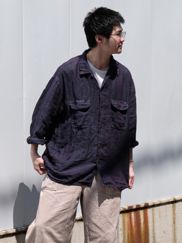 CONFECT コンフェクト/リネン ピグメントバイオ オープンカラーシャツ