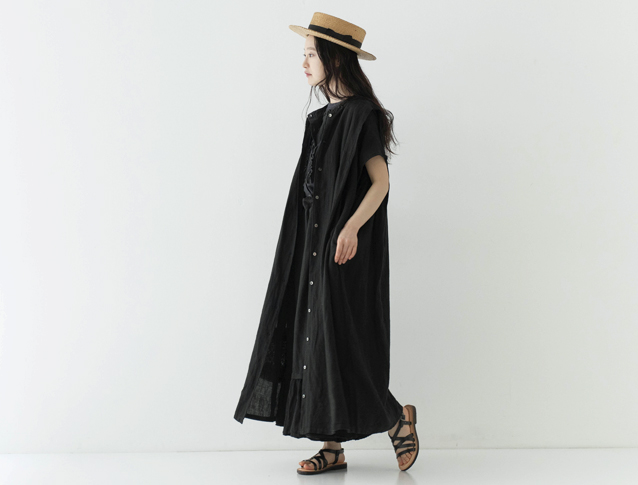 【期間限定値下げ】ネストローブ　近江晒しノーカラーチュニック ネストローブ nest robe コットンラミー近江晒バンドカラーチュニック