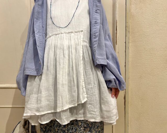nest Robe - 美品✳︎nestrobe フリルフロントタックブラウス nest Robe - nest robeネストローブ インディゴ染めリネンビエラ