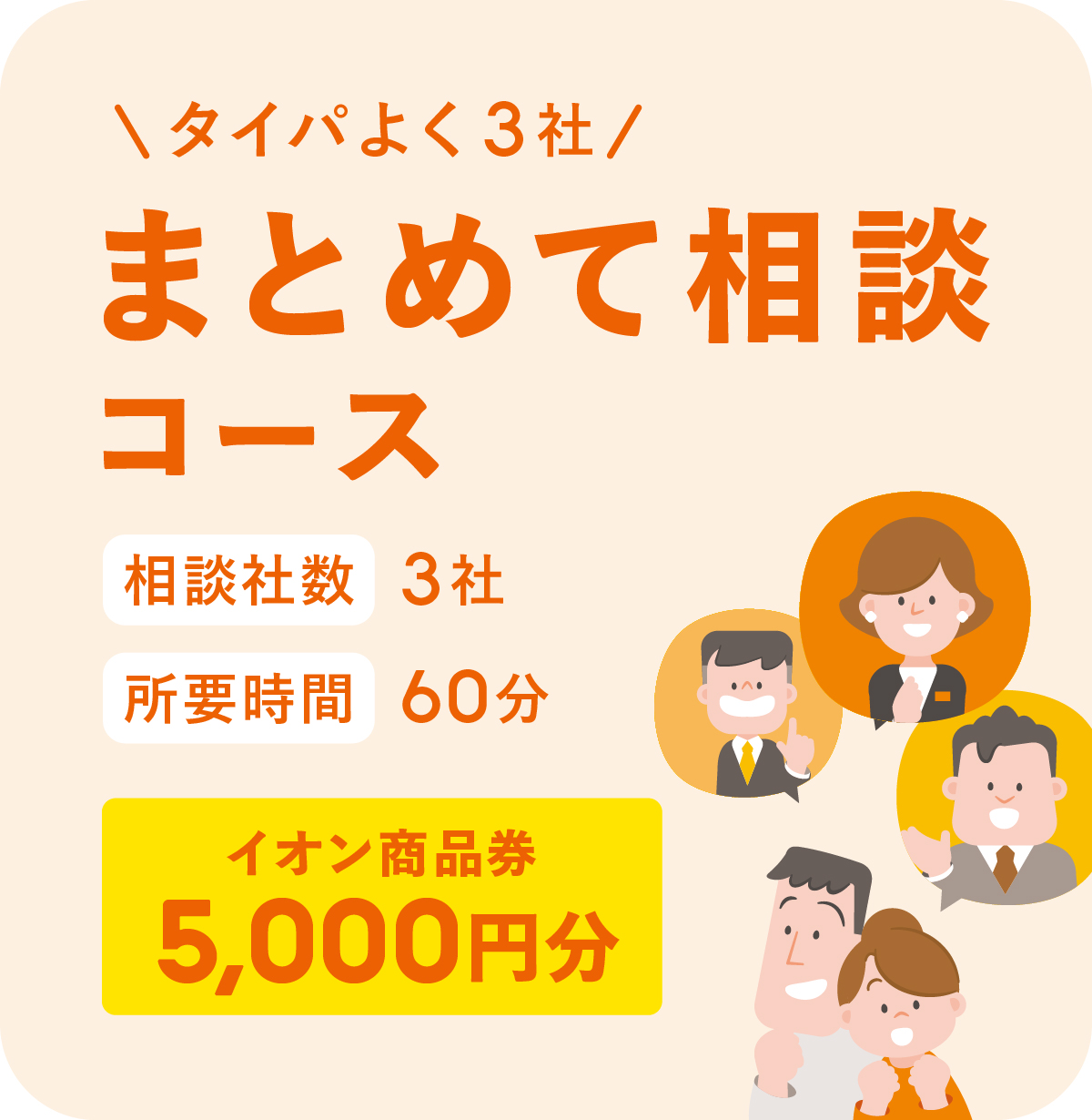 タイパよく3社 まとめて相談コース 相談社数3社 所要時間60分 イオン商品券 5,000円分