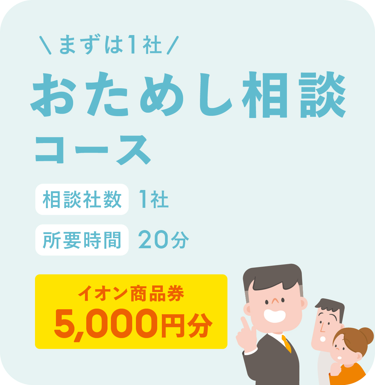 まずは1社 おためし相談コース 相談社数1社 所要時間20分 イオン商品券 1,000円分