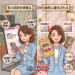 写メ日記の更新でお給料アップ！のアイキャッチ画像