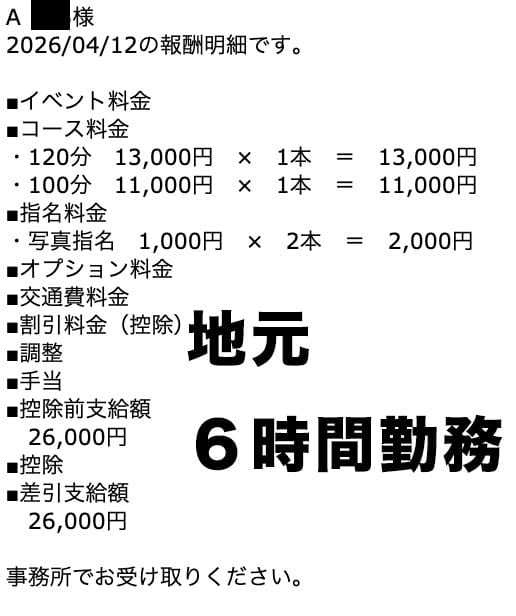 ♡4/12♡直近のお給料を大公開♡ 2026-06-15 12:15:30 | アロマ&アロマ店長ブログ