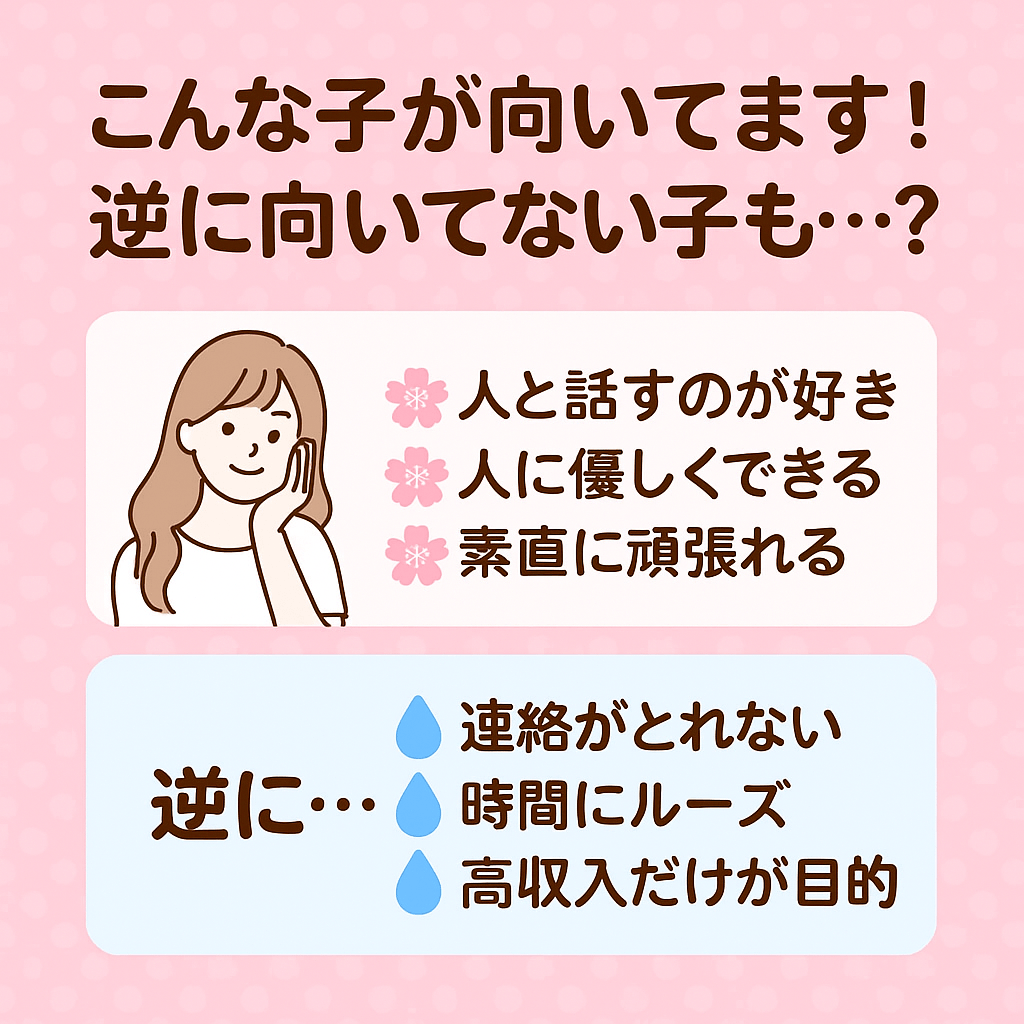 こんな子が向いてます！逆に向いてない子も…？ 2025-07-06 11:06:27 | メンズエステSANGO宮崎店長ブログ