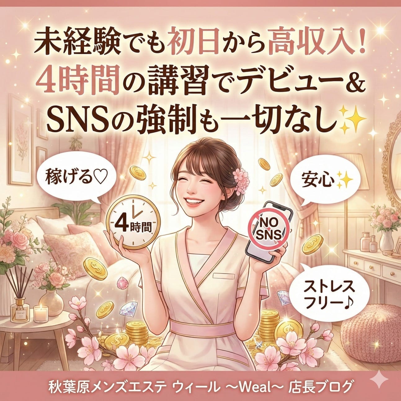 未経験でも初日から高収入！4時間の講習でデビュー＆SNSの強制も一切なし✨ 2026-01-18 23:00:42 | 秋葉原メンズエステ ウィールWeal店長ブログ