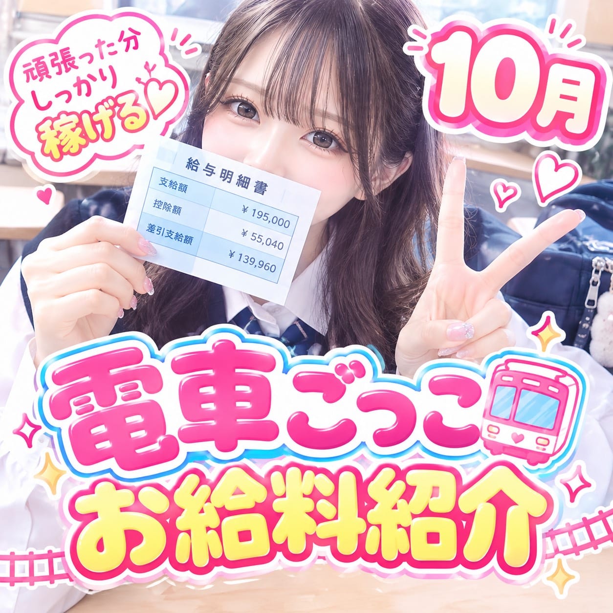 3日女の子お給料はこちら！【10時-19時】 2026-10-09 23:35:34 | 電車ごっこ店長ブログ