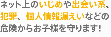 ネット上のいじめや出会い系、犯罪、個人情報漏えいなどの危険からお子様を守ります!