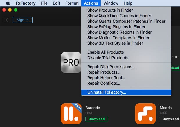 FxFactory / FxFactory プラグインファミリー製品 アンインストール方法：Step 1