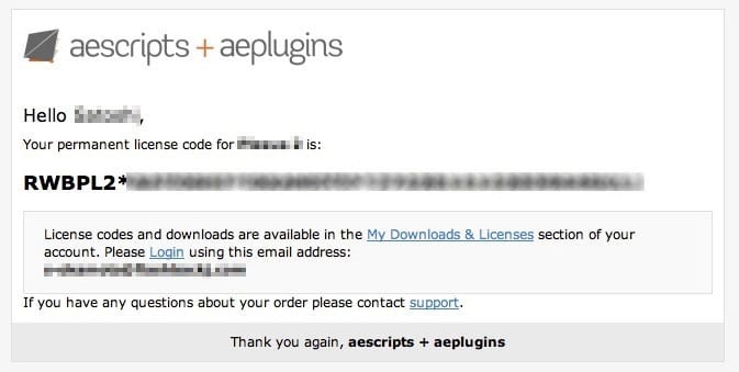 aescripts + aeplugins社製品 正規ライセンス取得方法：Step 2