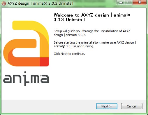 旧バージョン Anima アンインストール方法：Step 1