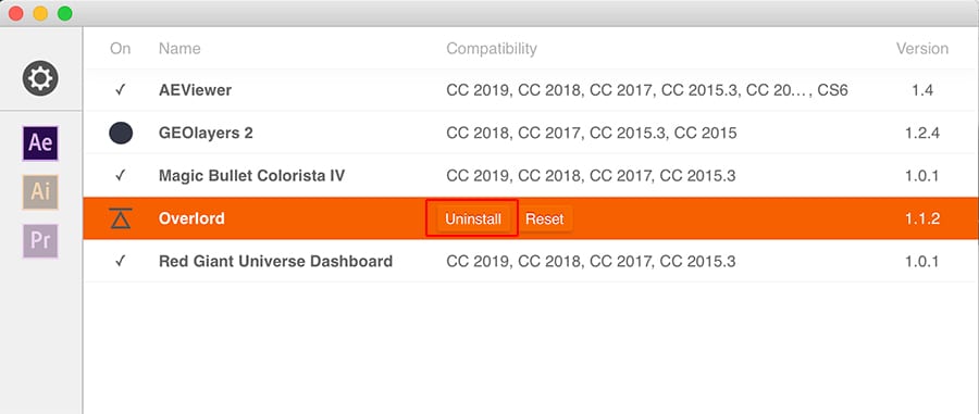 Overlord  (v1) アンインストール方法：Step 1