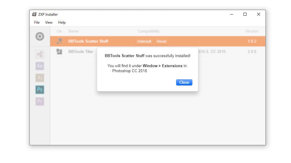 aescripts + aeplugins社製 Photoshop 製品インストール方法:Step 5