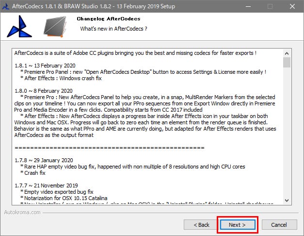 AfterCodecs / BRAW Studio インストール方法：Step 2