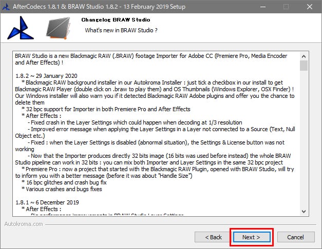 AfterCodecs / BRAW Studio インストール方法：Step 3