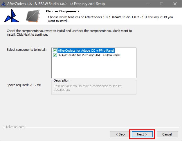 AfterCodecs / BRAW Studio インストール方法：Step 4