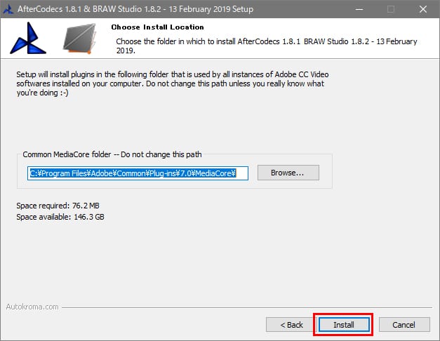 AfterCodecs / BRAW Studio インストール方法：Step 5