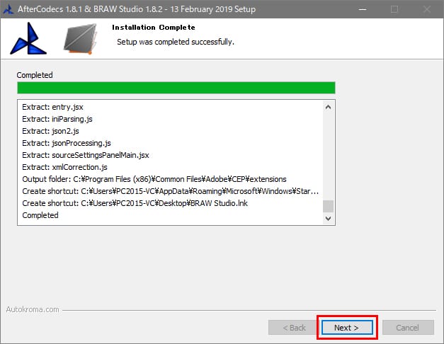 AfterCodecs / BRAW Studio インストール方法：Step 6